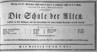 Theaterzettel (Oper und Burgtheater in Wien) 18240927 Seite: 1