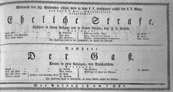 Theaterzettel (Oper und Burgtheater in Wien) 18240929 Seite: 1