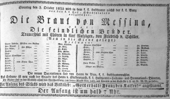 Theaterzettel (Oper und Burgtheater in Wien) 18241003 Seite: 1