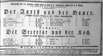 Theaterzettel (Oper und Burgtheater in Wien) 18241013 Seite: 1