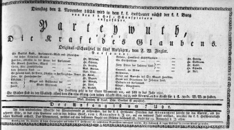 Theaterzettel (Oper und Burgtheater in Wien) 18241102 Seite: 1