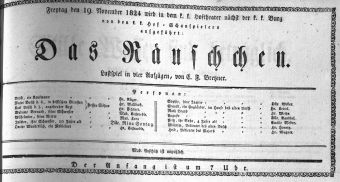Theaterzettel (Oper und Burgtheater in Wien) 18241119 Seite: 1