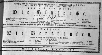 Theaterzettel (Oper und Burgtheater in Wien) 18241130 Seite: 1