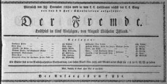 Theaterzettel (Oper und Burgtheater in Wien) 18241229 Seite: 1