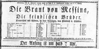 Theaterzettel (Oper und Burgtheater in Wien) 18250102 Seite: 1