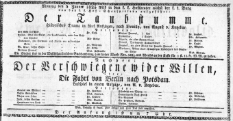 Theaterzettel (Oper und Burgtheater in Wien) 18250103 Seite: 1