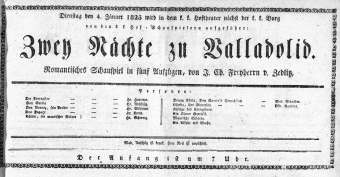 Theaterzettel (Oper und Burgtheater in Wien) 18250104 Seite: 1