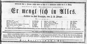 Theaterzettel (Oper und Burgtheater in Wien) 18250105 Seite: 1