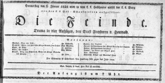 Theaterzettel (Oper und Burgtheater in Wien) 18250106 Seite: 1