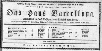 Theaterzettel (Oper und Burgtheater in Wien) 18250109 Seite: 1