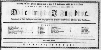 Theaterzettel (Oper und Burgtheater in Wien) 18250110 Seite: 1