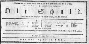 Theaterzettel (Oper und Burgtheater in Wien) 18250114 Seite: 1
