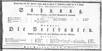 Theaterzettel (Oper und Burgtheater in Wien) 18250120 Seite: 1