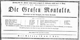 Theaterzettel (Oper und Burgtheater in Wien) 18250121 Seite: 1
