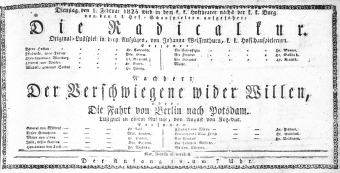 Theaterzettel (Oper und Burgtheater in Wien) 18250201 Seite: 1
