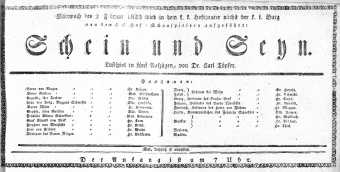 Theaterzettel (Oper und Burgtheater in Wien) 18250202 Seite: 1