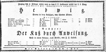 Theaterzettel (Oper und Burgtheater in Wien) 18250204 Seite: 1