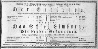 Theaterzettel (Oper und Burgtheater in Wien) 18250205 Seite: 1