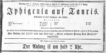 Theaterzettel (Oper und Burgtheater in Wien) 18250207 Seite: 1