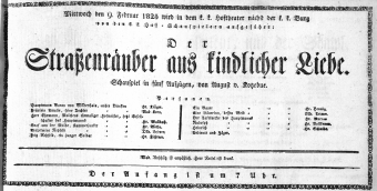 Theaterzettel (Oper und Burgtheater in Wien) 18250209 Seite: 1