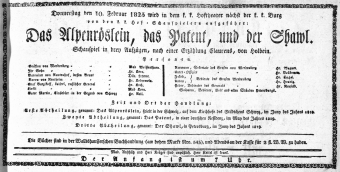 Theaterzettel (Oper und Burgtheater in Wien) 18250210 Seite: 1