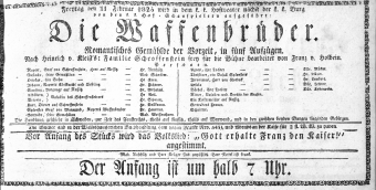 Theaterzettel (Oper und Burgtheater in Wien) 18250211 Seite: 1