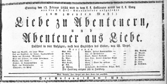 Theaterzettel (Oper und Burgtheater in Wien) 18250213 Seite: 1