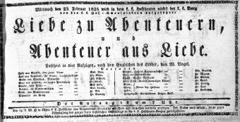 Theaterzettel (Oper und Burgtheater in Wien) 18250223 Seite: 1