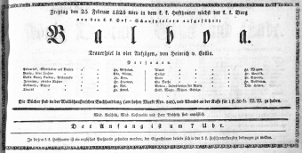 Theaterzettel (Oper und Burgtheater in Wien) 18250225 Seite: 1