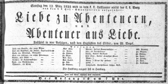 Theaterzettel (Oper und Burgtheater in Wien) 18250312 Seite: 1
