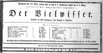 Theaterzettel (Oper und Burgtheater in Wien) 18250316 Seite: 1