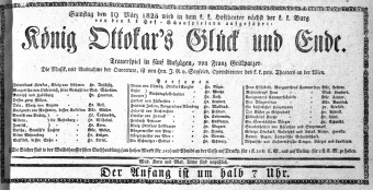 Theaterzettel (Oper und Burgtheater in Wien) 18250319 Seite: 1