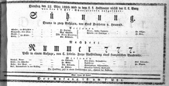 Theaterzettel (Oper und Burgtheater in Wien) 18250322 Seite: 1
