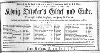 Theaterzettel (Oper und Burgtheater in Wien) 18250406 Seite: 1