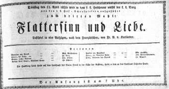 Theaterzettel (Oper und Burgtheater in Wien) 18250412 Seite: 1