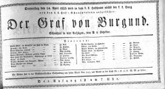 Theaterzettel (Oper und Burgtheater in Wien) 18250414 Seite: 1