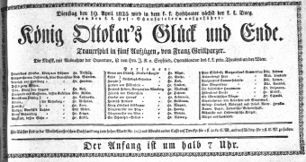 Theaterzettel (Oper und Burgtheater in Wien) 18250419 Seite: 1