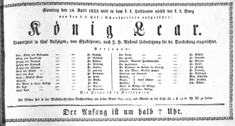 Theaterzettel (Oper und Burgtheater in Wien) 18250424 Seite: 1