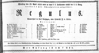 Theaterzettel (Oper und Burgtheater in Wien) 18250426 Seite: 1