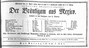 Theaterzettel (Oper und Burgtheater in Wien) 18250427 Seite: 1