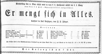 Theaterzettel (Oper und Burgtheater in Wien) 18250505 Seite: 1
