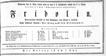 Theaterzettel (Oper und Burgtheater in Wien) 18250508 Seite: 1