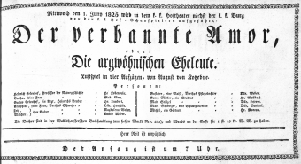 Theaterzettel (Oper und Burgtheater in Wien) 18250601 Seite: 1