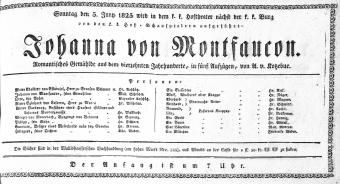 Theaterzettel (Oper und Burgtheater in Wien) 18250605 Seite: 1