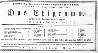Theaterzettel (Oper und Burgtheater in Wien) 18250609 Seite: 1