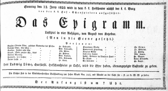 Theaterzettel (Oper und Burgtheater in Wien) 18250612 Seite: 1