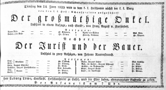 Theaterzettel (Oper und Burgtheater in Wien) 18250614 Seite: 1