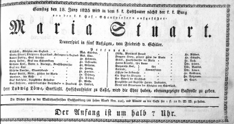 Theaterzettel (Oper und Burgtheater in Wien) 18250618 Seite: 1