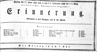 Theaterzettel (Oper und Burgtheater in Wien) 18250627 Seite: 1