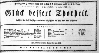 Theaterzettel (Oper und Burgtheater in Wien) 18250809 Seite: 1